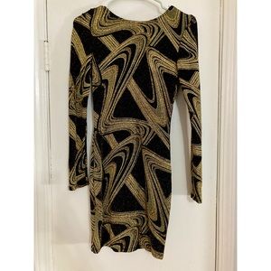 Black and gold cowl back dress